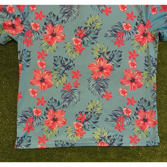 Paul Jones polo mens large pink blue lighweight breathable floral hawaiian 41 - Picture 10 of 12